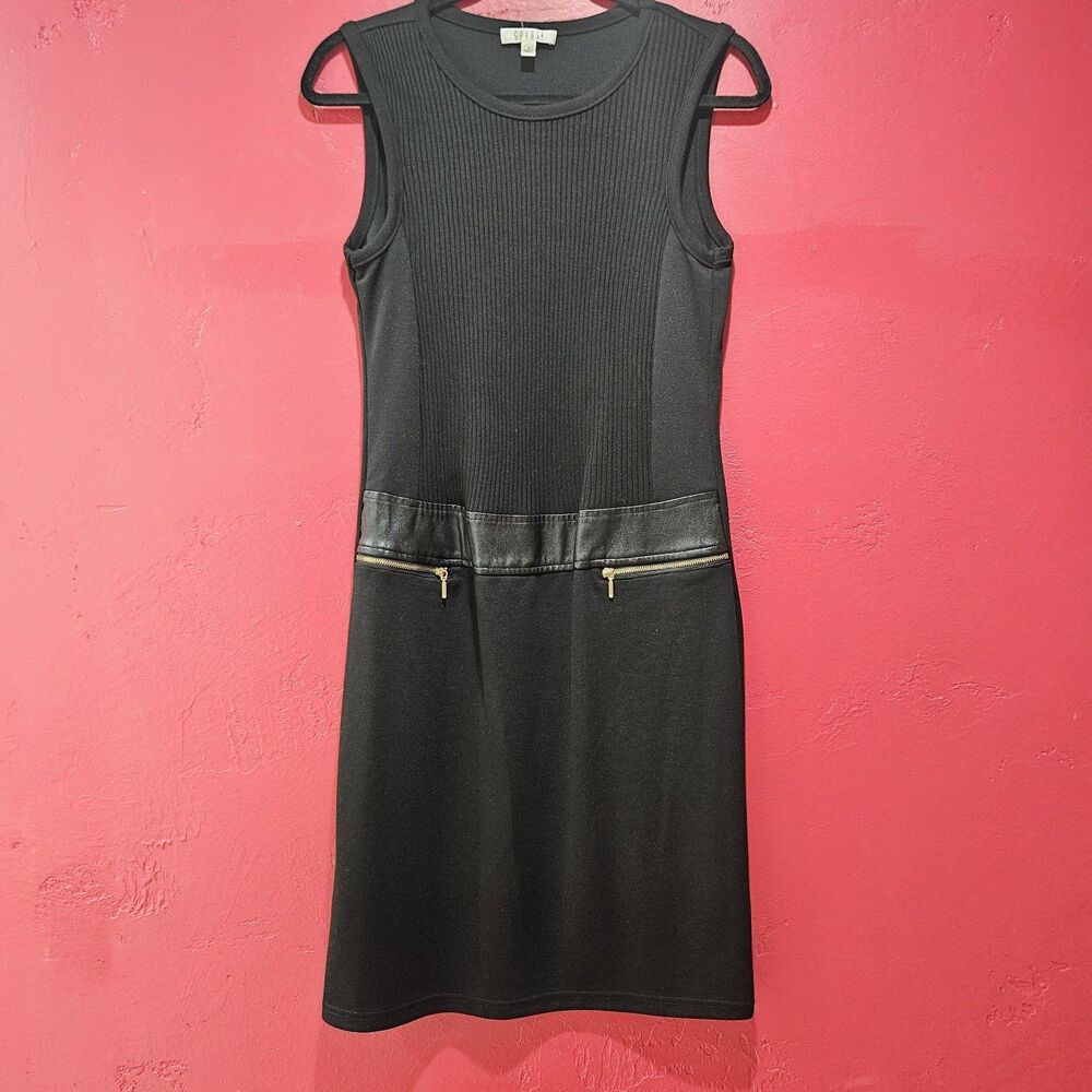 SPENSE Little Black  Sheath Dress Faux Leather Detail Size 8